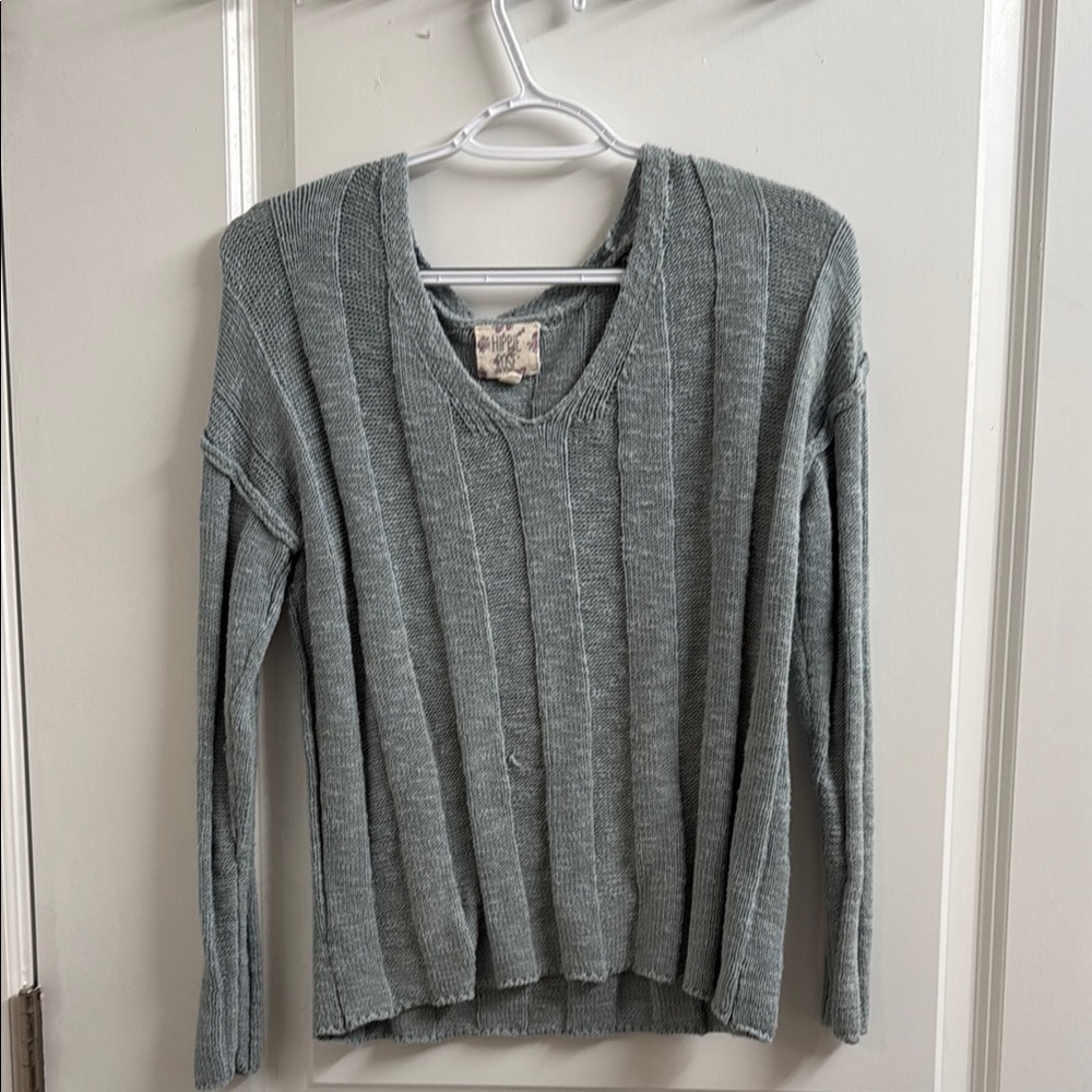 Blue Green Ribbed Knit Sweater